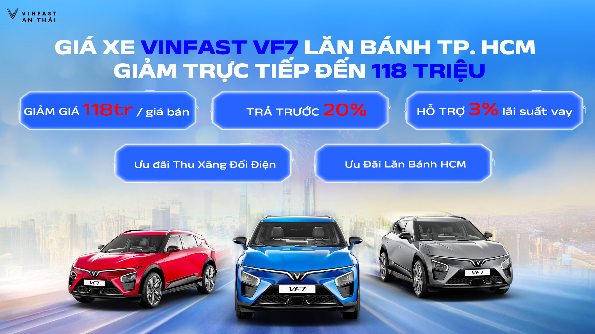 GIÁ XE VINFAST VF7 LĂN BÁNH TP. HCM, GIẢM TRỰC TIẾP ĐẾN 118 TRIỆU